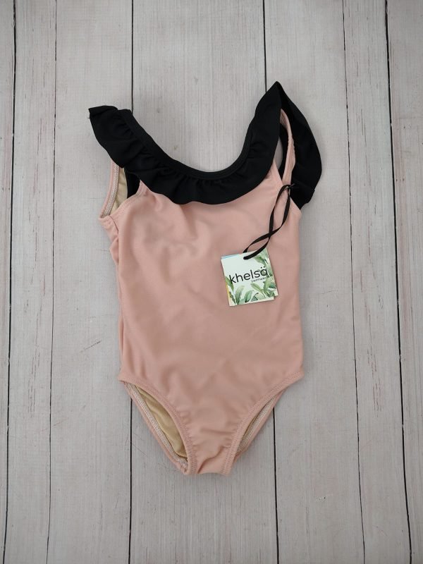 Traje de baño rosa con volado negro, espalda baja KHELSA t.2